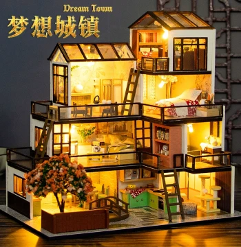 DIY Miniature House Mini Villa Dream Town Hand-Assembled Toy Wooden Building House Model Birthday Gift