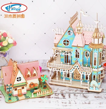 Wooden 3D Puzzle Exquisite Castle Model Children's DIY Handcraft Building Puzzle Girls' Toy Educational Gift