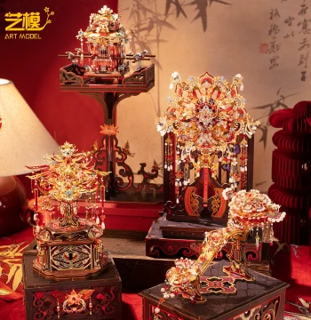 Yimo 'Ten Miles of Red Dowry' Metal Model Kit - Ruyi Bridal Sedan Chair and Fan DIY Assembly Craft - Handmade Gift for Best Friends