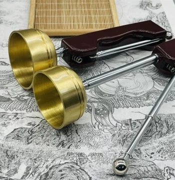 Pure Brass Retractable Buddhist Singing Bowl and Bell Set for Chanting and Temple Use