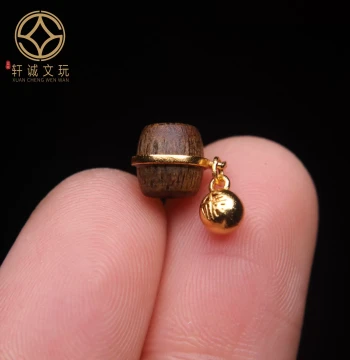 Original S925 Silver Gold-Plated Natural Agarwood Inlaid Fu Lao Barrel Beads Loose Beads DIY Bracelet Chain Accessories