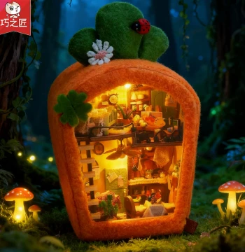QiaoZhiJiang DIY Miniature House Carrot Handmade Assembly Micro Scene Model Building Block Toy Gift for Girls