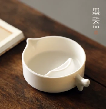 Wenxin Tang White Ink Stone with Lid - Brush Rest and Ink Pool for Calligraphy and Traditional Painting