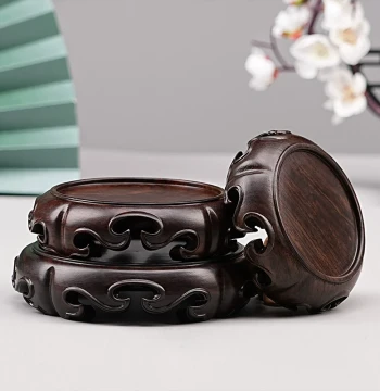 Solid Ebony Wood Ruyi Round Base for Vases, Bonsai, Ornaments, Jade, Zisha Teapots, Incense Burners, and Cultural Artifacts