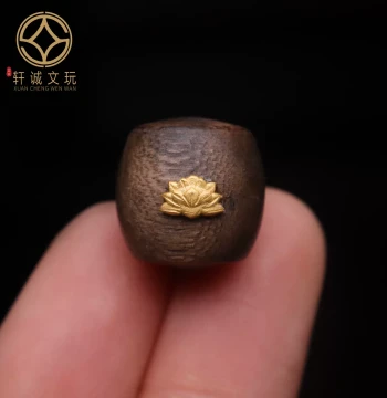 Original S925 Silver Gold-Plated Natural Qinan Agarwood Inlaid with Lotus and Seed Pod, Aged Barrel Beads, Loose Beads for DIY Accessories
