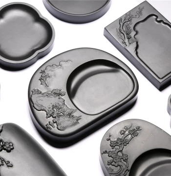 She Inkstone Masterpiece 'Misty Clouds and Mountain Peaks' - Premium Black Dragon Tail Natural Raw Stone Inkstone for Medium and Small Kai Script, Portable Travel Inkstone for Calligraphy and Painting, Master Collector's Edition