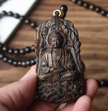 Agarwood Buddha Pendant Necklace – Great Sun Tathagata Guardian for Goat and Monkey Zodiac Signs, Lucky Amulet for Ben Ming Nian and Car Hanging