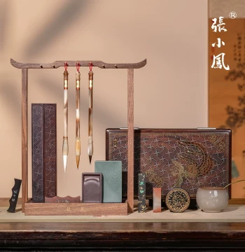 Zhang Xiaofeng Feng Gui Yun Four Treasures of the Study Set, Professional Calligraphy Brush Case, Huizhou Ink Stick, Premium Gift Box, High-End Inkstone and Ink Box for Calligraphy and Painting, Paperweight, Brush, Ink, Paper, and Inkstone for Women