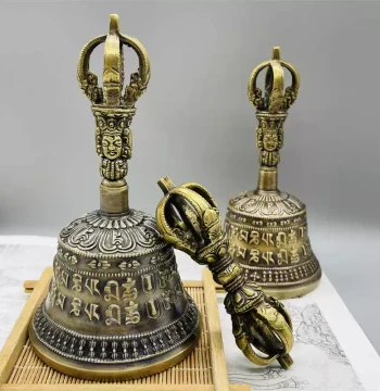 Nepalese Handmade Vajra Bell & Dorje - Tibetan Six-Syllable Mantra Ritual Instrument with Clear Tone