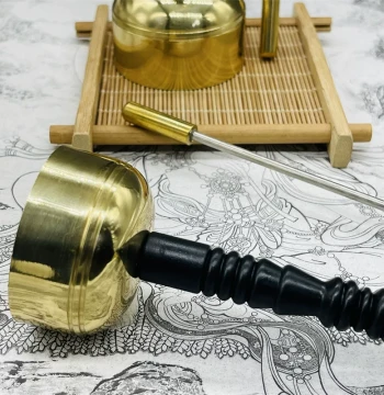 Tibetan Style Pure Copper Ritual Bell (Yinqing) - Straight Handle Temple Instrument for Chanting and Meditation