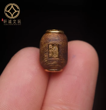 Original S925 Silver Gold-Plated Natural Qinan Agarwood Inlaid Wealth Mantra Barrel Beads Loose Beads DIY Accessories