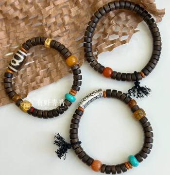 Youye Qingqing "Suisui" Original Design Agarwood Tablet Zen-Style Multi-Treasure Ox Bone Buddhist Bracelet