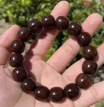 Papua Gonmu Agarwood 1314 Vintage-Style Bracelet – Men's Ethnic Style Jewelry with Black Oil Jade-Finished Aged Wood