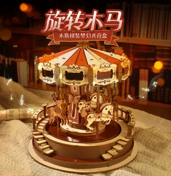 Christmas Gift Carousel Music Box DIY Handcrafted Musical Box 3D Wooden Puzzle Assembly Model Toy