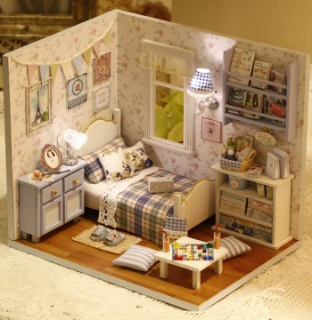 Zhiquwu DIY Dollhouse Kit - "Sunshine Overflowing" Sweet Style Mini Bedroom Model, Handmade Assembly Gift for Girls