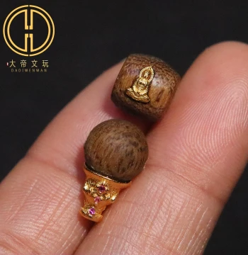 Sterling Silver S925 with Natural Agarwood Inlay – Formless Buddha Barrel Bead and Three-Way Buddha Head Set for Bodhi Bracelet Accessories
