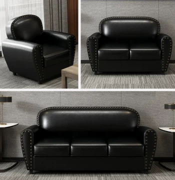 Compact Office Commercial Sofa Set, Black Single/Double/Triple Straight-Line Seating for Lounge and Reception Areas
