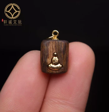 Original S925 Silver Gold-Plated Formless Buddha Inlaid with Natural Agarwood Wu Shi Pai Barrel Beads Loose Beads for DIY Jewelry Pendants