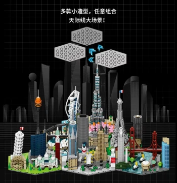 Lele Brothers International City Landmark Building Block Model, Skyline Street Scene Small Particle Educational Assembly Toy for Children