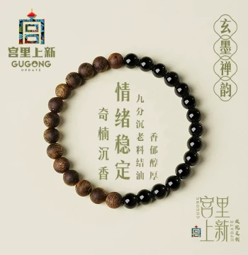 Palace Collection New Agarwood Bracelet for Men, Authentic Qinan Wood Literary Play Beads, Calming and Sleep-Aiding Birthday Gift for Guys