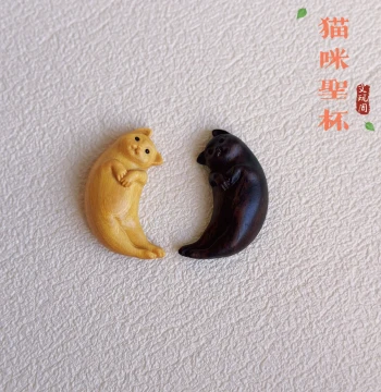 Creative Cat Sacred Cup Pair, Cute Figurine, Sandalwood Divination Cups, Desktop Gift