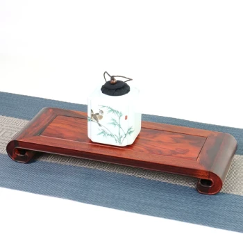 Red Rosewood Solid Wood Ornament Craft, Wenwan Jade Ruyi Rectangular Base, Hongmu Scroll Stand Wood Carving Holder