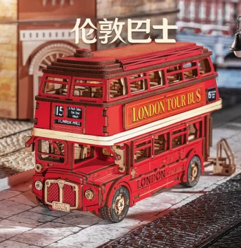 Rolife London Bus 3D Puzzle, Educational Assembly Building Blocks, Handcrafted Wooden Model Toy for Children