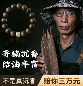 Authentic Hainan Natural Qinan Agarwood Bracelet for Men, Premium Hetian Jade and High-End Wooden Collectible, Women's Single-Loop Prayer Bead Bracelet