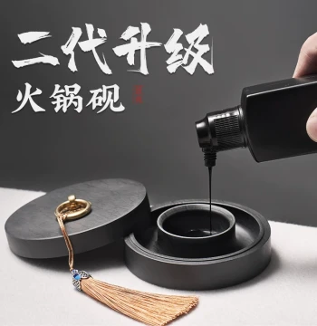 Upgraded Double-Ring Moisture-Retaining Inkstone, Anti-Evaporation Non-Drying Ink Slab for Calligraphy Brush and Ink, Lidded Ink Box, Ink Tray, Ink Dish, Natural Raw Stone for Grinding Ink