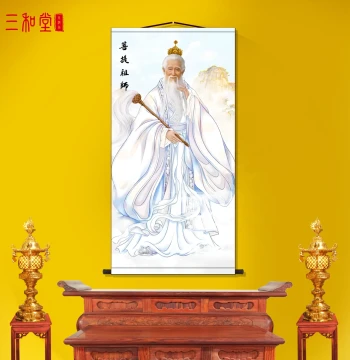 New Silk Scroll Painting of Patriarch Puti Laozu for Buddhist Worship, Living Room Decor