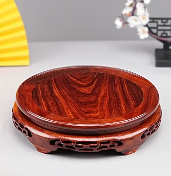 Solid Red Sandalwood Display Base for Buddha Statues, Collectibles, Rare Stones, Round Incense Burner, and Wenwu Rack