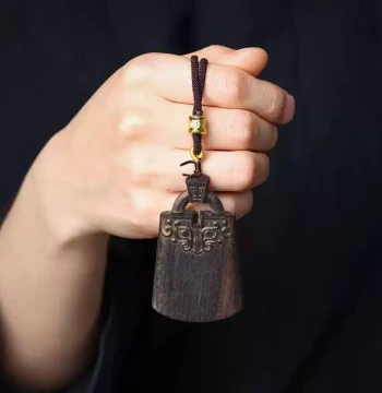 Agarwood Carved Peace Lock Necklace Pendant, Crafted Car Hanging Ornament, Unisex Jewelry, Agarwood Buddha Plaque Neck Pendant
