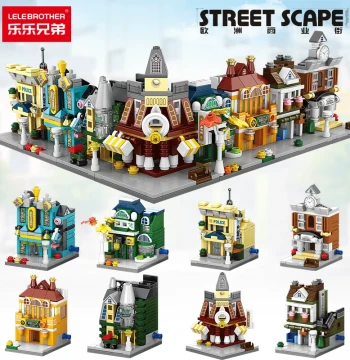 European Street Scene Small Particle Building Model Children's Educational Assembly House Block Toy Boys' Puzzle Gift