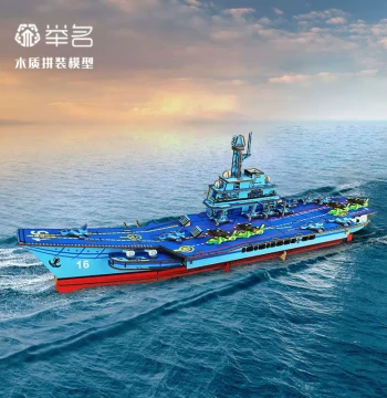 3D Wooden Assembly Model Aircraft Carrier Warship, Educational Toy for Boys, Manual DIY Building Blocks