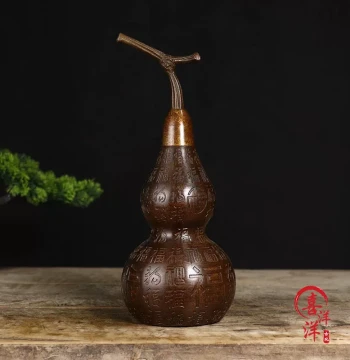 Antique Pure Copper Purple Copper Hundred-Fu Gourd Ornament for Living Room Wealth Attraction Bagua Feng Shui Creative Home Gift Display