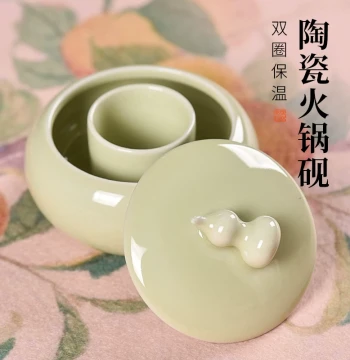 Ceramic Hot Pot Inkstone Ink Dish for Calligraphy Anti-Drying Double-Ring Moisture Retention Lidded Ink Pool Ink Tray for Students Beginners Brush Calligraphy and Traditional Painting Anti-Evaporation Meilin Brush Studio