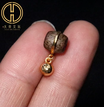 Sterling Silver S925 Natural Agarwood Inlaid 'Fu' Character Barrel Beads and Spacers for Bodhi Bracelet DIY Accessories