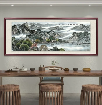 Baodi Fuju Landscape Painting for Living Room Wall Art, Chinese Painting Office Scenery Art, Sofa Background Wall Decor, Mountain Support Map