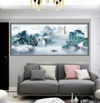 Flowing Water Brings Wealth 2000-Piece Puzzle Living Room Wall Sticker Landscape Chinese Painting World Famous Art Background Wall Decorative Hanging Mural