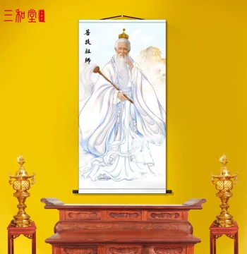 Patriarch Puti Laozu Portrait Scroll Hanging Painting, Buddhist Worship Silk Material, Living Room Decorative Art, New Arrival