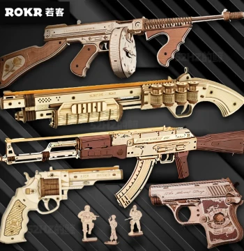 ROKR AK47 Assault Rifle 3D Puzzle - Wooden Handgun Model Assembly Kit for Kids, DIY Gift for Boys