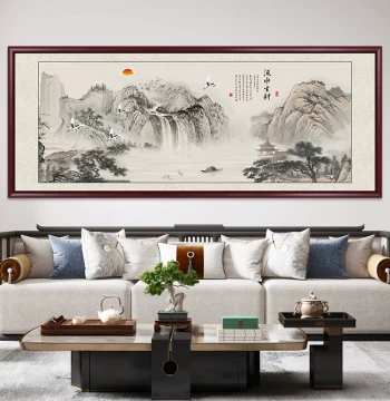 Landscape Painting Living Room Hanging Scroll Backing Mountain Map Office Decorative Painting Sofa Background Wall Traditional Chinese Flowing Water Wealth Ink Wash Painting
