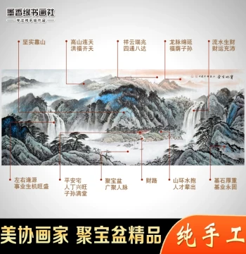 Handmade Treasure Land Generates Gold Horizontal Version Treasure Basin Feng Shui Painting Landscape Chinese Art Living Room Office Wall Hanging Decor