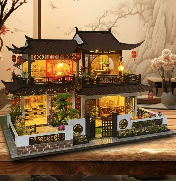 DIY Wooden Model House: Ancient Chinese 'Xixi Flower Field' Assembly Kit – Creative Gift