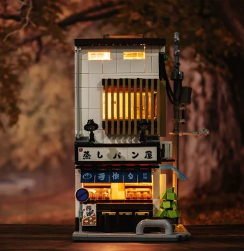 Double E Japanese Bun Shop Cherry Blossom Treehouse Series Architectural Street Scene Model Building Blocks Educational Toy C66006