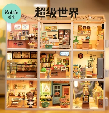 rolife Super World DIY Miniature House Kit, Assembly Small House Model, Mini Architecture Building Block Toy