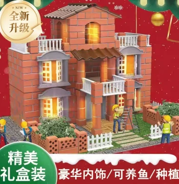 Children's Mason Model DIY Handcraft House Kit, Assembly Building Blocks for Constructing Villas and Brick Walls, Realistic Play Toy