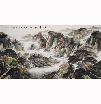 Pure Hand-Painted Ink Wash Landscape Painting Office Decorative Painting Living Room Treasure Bowl Wealth Feng Shui Backing Mountain Traditional Chinese Painting Eight Feet