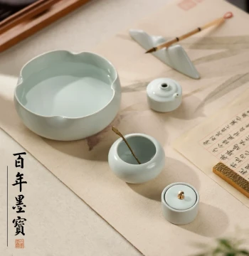 [10% Off on 2 Items] Ru Kiln Begonia Ceramic Brush Washer - Calligraphy Inkstone/Brush Rest/Water Dropper Wholesale Scholar's Essentials for Beginners
