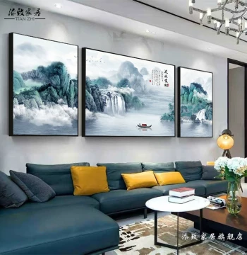 Chinese Landscape Crystal Porcelain Painting - Elegant Ink Art Wall Decor for Living Room Sofa Background